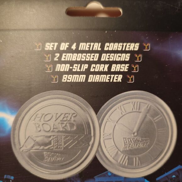 Back to the Future Metal Coasters Set Of 4 Non Slip Cork Based Embossed Designs - Picture 2 of 3